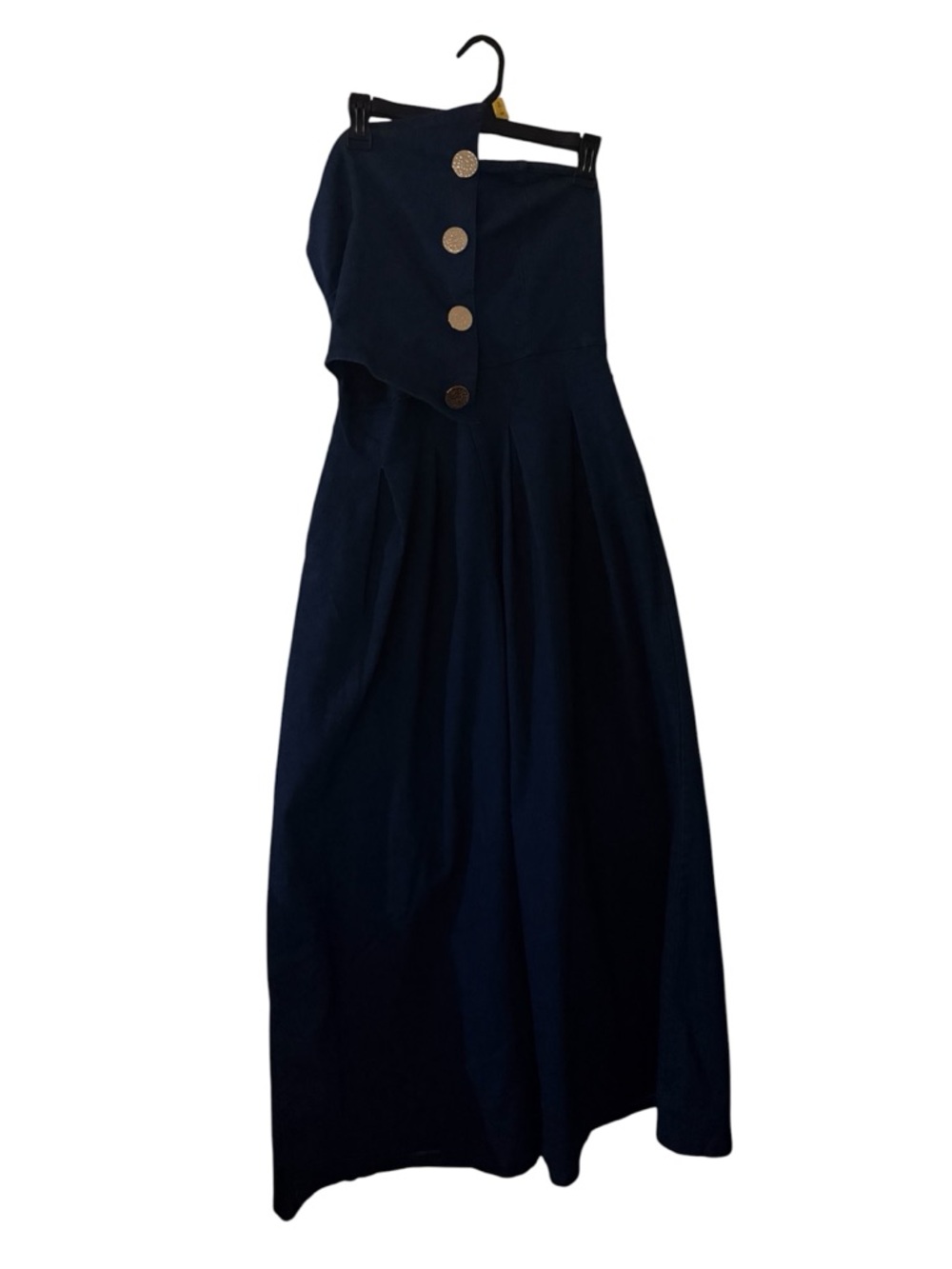 Fashion Nova Denim Strapless Jumpsuit in Navy
